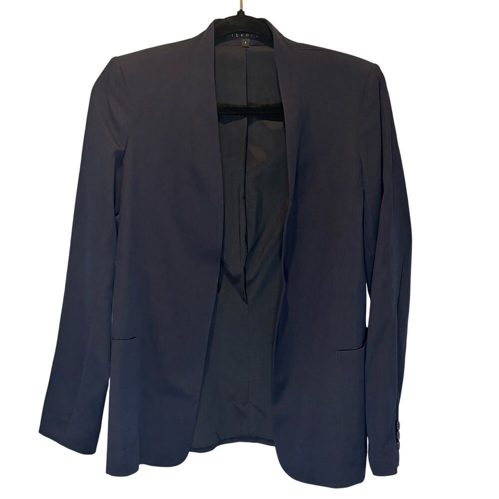 Theory Dark Navy Open Front Wool Blazer Jacket - size 4